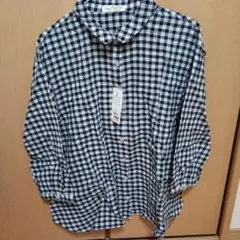 SELF SERVICE ギンガムチェック　ブラウス　ネイビー系　Ｌサイズ