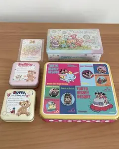 ディズニー空き缶 4点 ＆ ダッフィーフレンズ シール 計5点セット