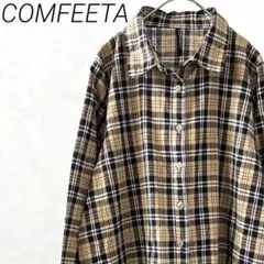 COMFEETA シャツ チュニック丈 長袖 チェック柄 大きめ ゆったり