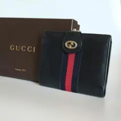 グッチ GG 二つ折り財布 インターロッキング シェリーライン ネイビー がま口