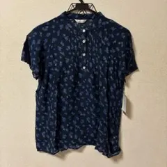 花柄 ネイビー 半袖シャツ