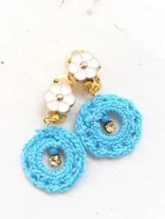 Sale かぎ編 イヤリング ターコイズ 花の カボション 春　夏