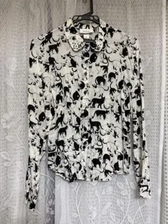 猫柄 モノトーン シャツ スタッズ MONKI