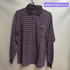 WEATHERCOCK 長袖 ポロシャツ Mサイズ エンジ ボーダーストライプのサムネイル