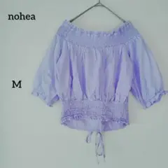 nohea ノヘア オフショル ブラウス 5分袖 シャーリング パープル M