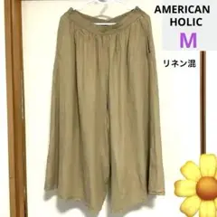 アメリカンホリック★リネンブレンド、タックガウチョパンツ、ワイドパンツ、M
