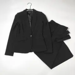GeeRA２点セット洗える型くずれしないワイドパンツセットスーツ　ブラック　5号