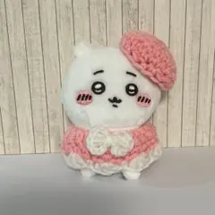 ベレー帽＆ケープ(ピンク) ちいかわ おすわりぬいぐるみ 編み物 ⑳