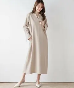 キーネックパールロングワンピース