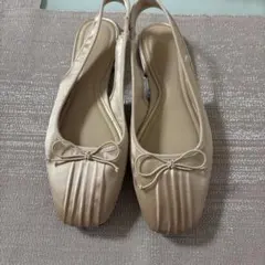 ZARA サテン スリングバック フラットサンダル ベージュ 39