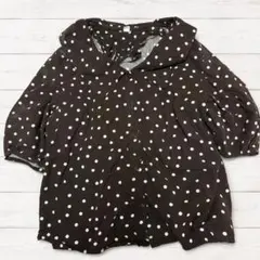 ★試着のみ美品★GU ドット柄 ビッグカラー 半袖ブラウス ブラウン Lのサムネイル