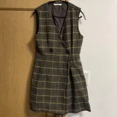秋冬　チェック柄ノースリーブミニワンピース