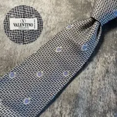 AN276 VALENTINO シルバー ネイビー シルク ネクタイ