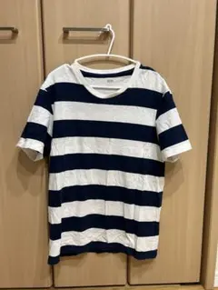 UNIQLO ネイビーとホワイト ストライプ Tシャツ Ｌ