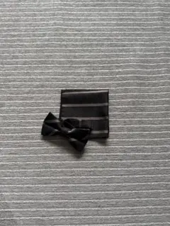 ブラウン 蝶ネクタイ (ストライプ） ポケットチーフ