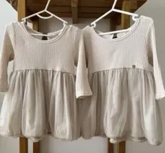 petit main 80cm ベージュ ワンピース チュール　双子　長袖