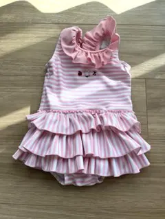 ファミリア　フリル　水着　80 ピンク　ボーダー　女の子　ワンピース