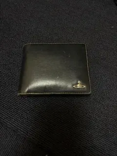 レザー二つ折り財布 黒×赤