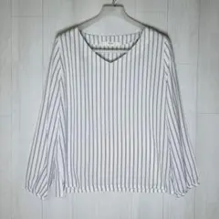 美品/VICKY ビッキー ブラウス ストライプ Vネック 長袖 白 黒ラインのサムネイル