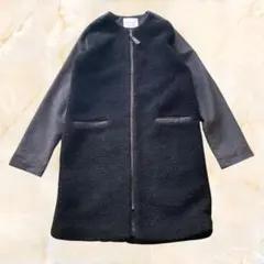 Seven days＝Sunday ボア切替 ノーカラーロングコート M