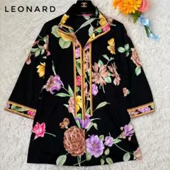 レオナール 花柄 チュニック ロゴボタン 総柄 日本製 洗える　大きいサイズ　Lのサムネイル