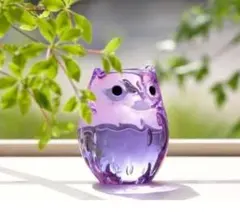 【美品】津軽びいどろ　ふくろう　紫