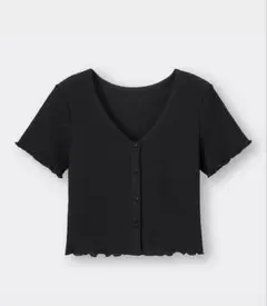 GU テクスチャークロップドカーディガン(半袖) ブラック