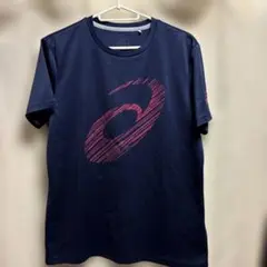 asics ネイビー ロゴプリント Tシャツ