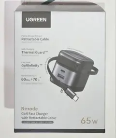 UGREEN Nexode 巻き取り式 USB-Cケーブル内蔵 充電器 65W