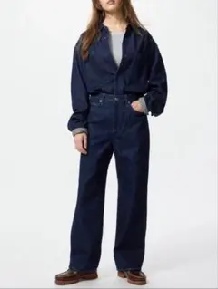UNIQLO ユニクロ ワイドストレートジーンズ ネイビー24