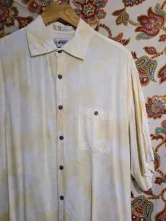 【サービス品】90s レーヨン総柄シャツ 黄 M ビンテージ アロハ ハワイアン