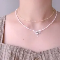 ＊値下中＊ビーズネックレス　2連　オレンジ系×ハート