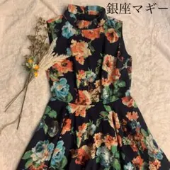 【美品】銀座マギー 花柄 ノースリーブワンピース