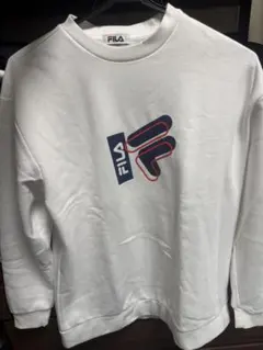 【大人気】FILA クルーネック スウェット センターロゴ 袖ロゴ ホワイト