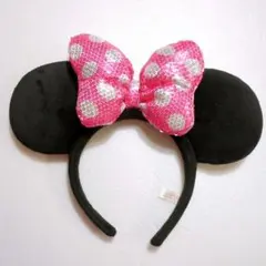 ディズニー ミニー ピンク 水玉 ドット スパンコールカチューシャ