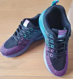 男女兼用 オススメ!カジュアルスニーカー ブラック/パープル/ターコイズ