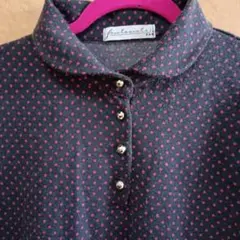 fantasista! ネイビー ピンク ドット 長袖ポロシャツ