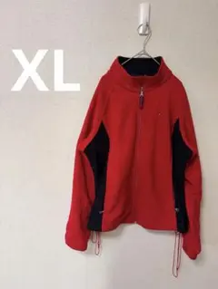 【希少】90s トミーヒルフィガー フリースジャケット バイカラー刺繍ロゴ 赤黒