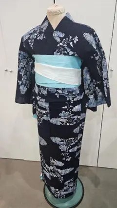 ネイビー花柄浴衣・帯セット