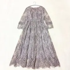 【ユニバーバルミューズ】極美品 総レース ロング ワンピース くすみピンク M