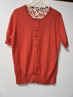 新品未使用ポールスミスのオレンジ ニット 半袖カーディガンXLサイズボタン素敵！