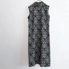 美品】HIROKO BIS フラワープリントチャイナドレス風ワンピース グレー