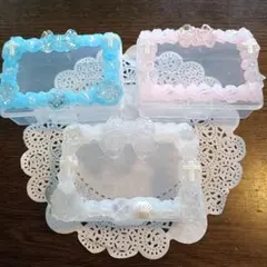 3個　リボンとクロスのホイップ小物入れ　デコレーションケース　マルチケース