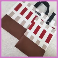 ベージュ格子　レッスンバッグ　絵本袋　上靴入れ　入学入園　ハンドメイド