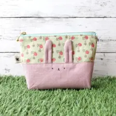 【生えうさぎポーチミニ】訳ありB級品　ハンドメイドオリジナル小物入れ　ダンガリー
