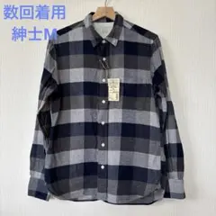 MUJI オーガニックコットンフランネル チェックシャツ 紳士M ネイビー