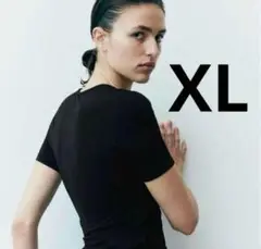H&M スクエアネック　トップス　半袖　ブラック　XL