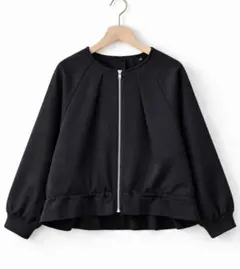 ANAYI黒バルーンスリーブノーカラージャケット裾フリルドローコードアナイ36