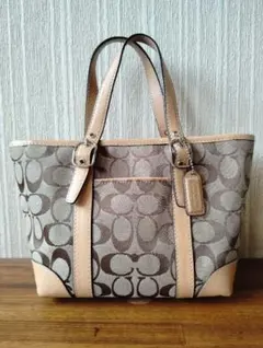 美品　COACH　コーチ　ミニトートバック　ハンドバッグ　シグネチャー　ブラウン