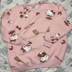 未使用品 Hello Kitty ♡裏起毛 長袖トレーナー 総柄 ピンク LL